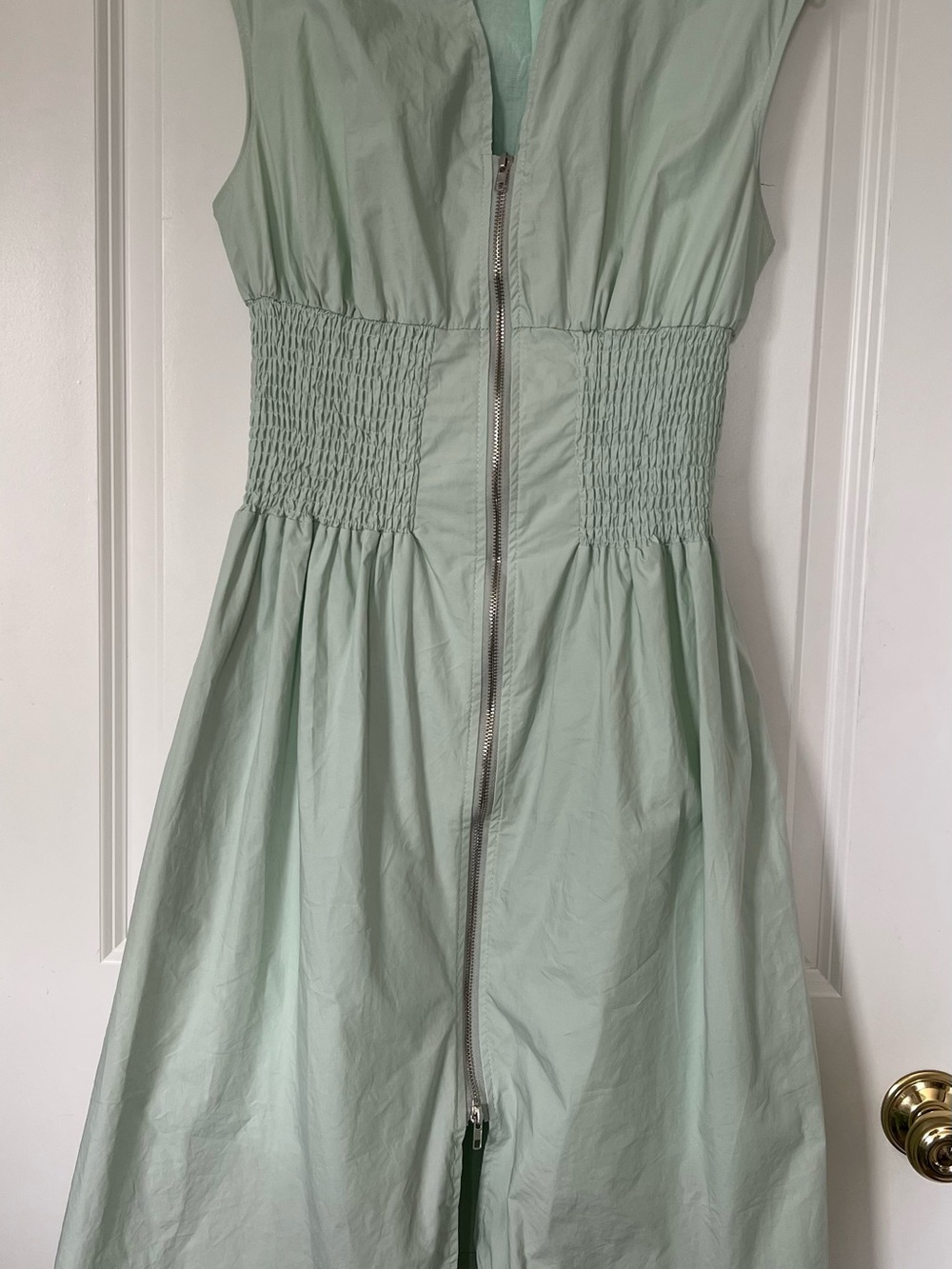 Sleeveless Mint Midi Dress with Front Zip fit and flare size Small